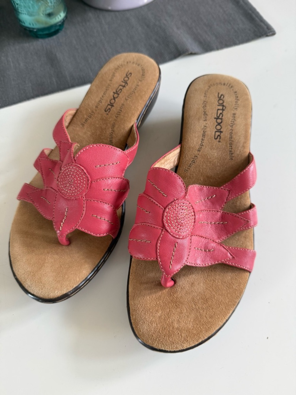 Softspots Floral Leather Slide Sandals